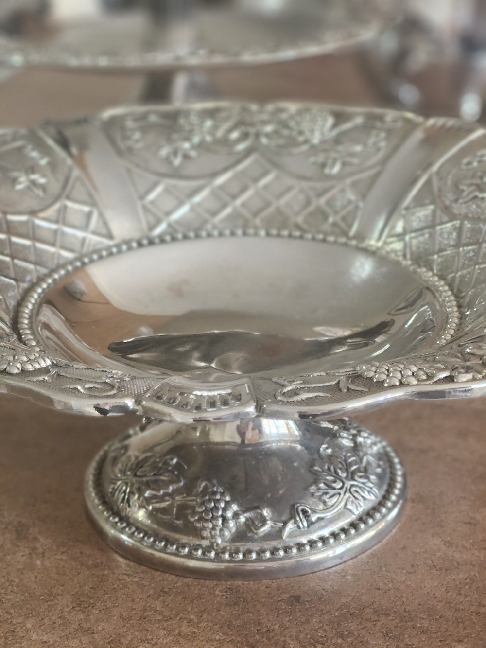 Silver Decorative Pedestal Bowl - Silver